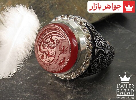 انگشتر نقره عقیق یمنی مذهبی مردانه دست ساز با برلیان اصل [یا حسین و یا رقیه و یا زینب و عباس و یا ابوفاضل]